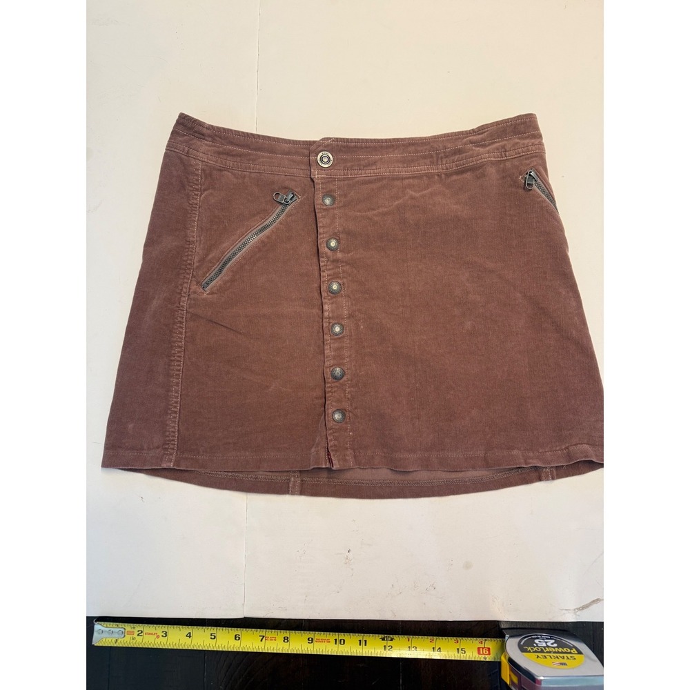 Kuhl Corduroy Button Front Mini Skirt Brown Mauve Plaid Lined Size 8